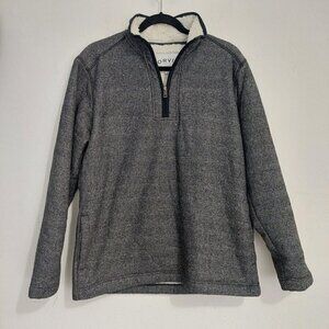 ORVIS Sweater Jacket Mens Medium Sherpa Fleece Lined 1/4 Zip Pullover Gray Black